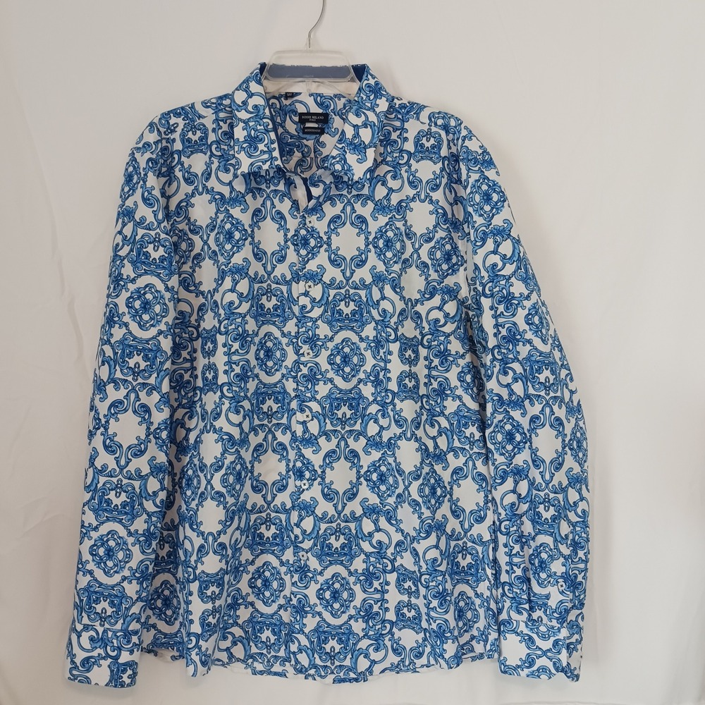 Rosso Milano Button Down Mens 2XL Blue White Excellent Baroque Modern Fit Shirt